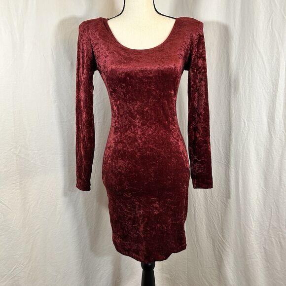 All That Jazz Dresses & Skirts - Vintage All That Jazz Crushed Velvet Bodycon Mini Dress 80s 90s Size S Burgundy